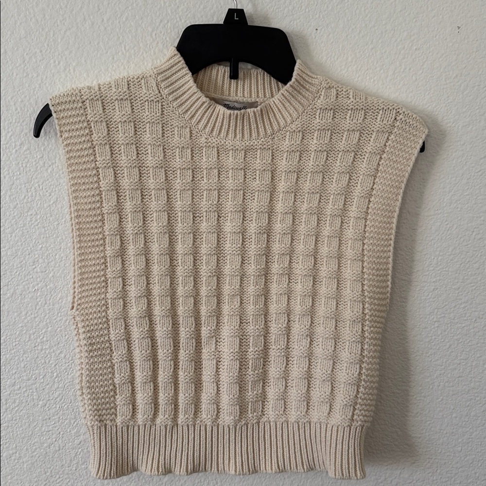Madewell Cream Checkered Stitch Wedge Sweater Vest Size Small